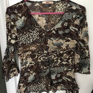 Floral animal print ruched mesh top